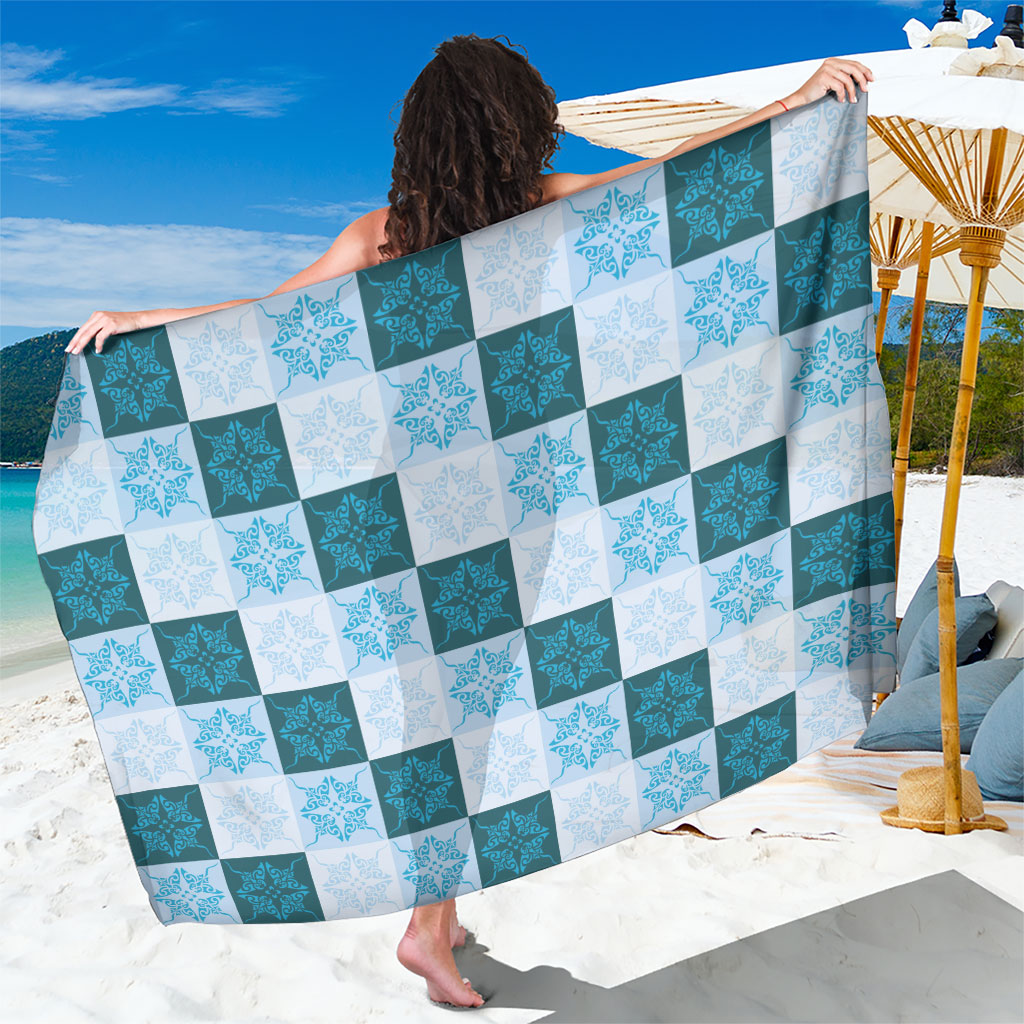 Cyan Manta Ray Hawaiian Quilt Motif Sarong