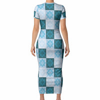 Cyan Manta Ray Hawaiian Quilt Motif Short Sleeve Bodycon Dress LT05 - Polynesian Pride