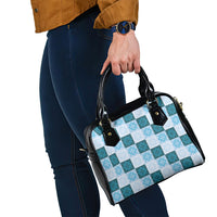 Cyan Manta Ray Hawaiian Quilt Motif Shoulder Handbag