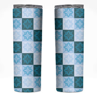 Cyan Manta Ray Hawaiian Quilt Motif Skinny Tumbler
