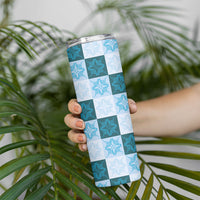 Cyan Manta Ray Hawaiian Quilt Motif Skinny Tumbler