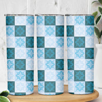 Cyan Manta Ray Hawaiian Quilt Motif Skinny Tumbler