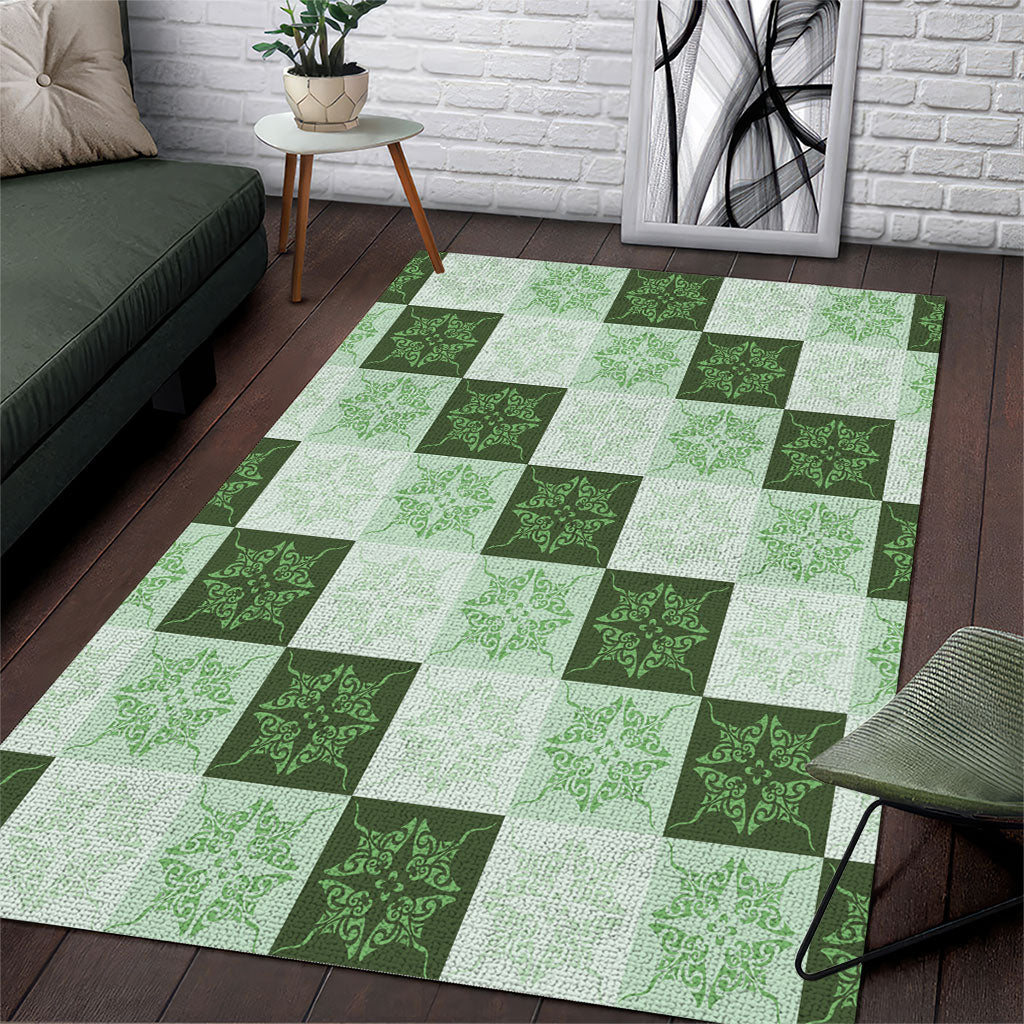 Sage Green Manta Ray Hawaiian Quilt Motif Area Rug