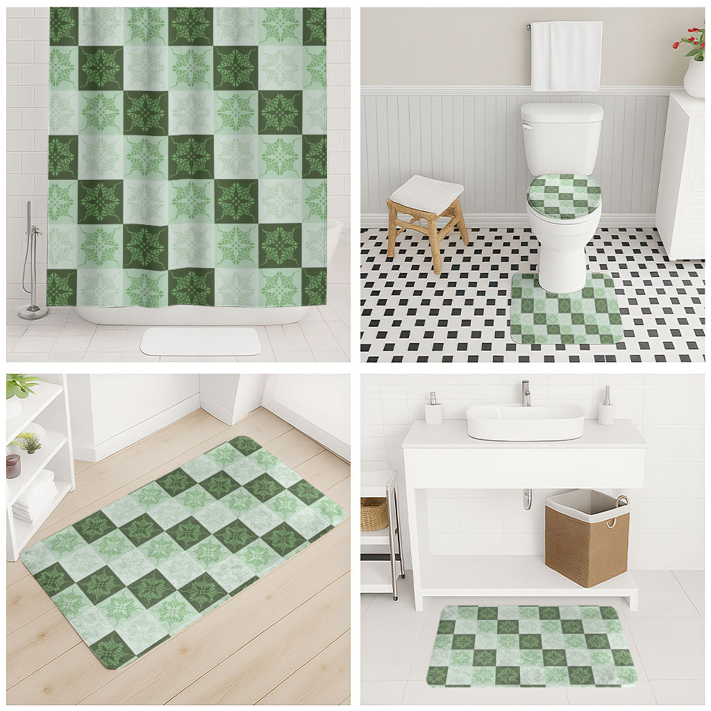 Sage Green Manta Ray Hawaiian Quilt Motif Bathroom Set