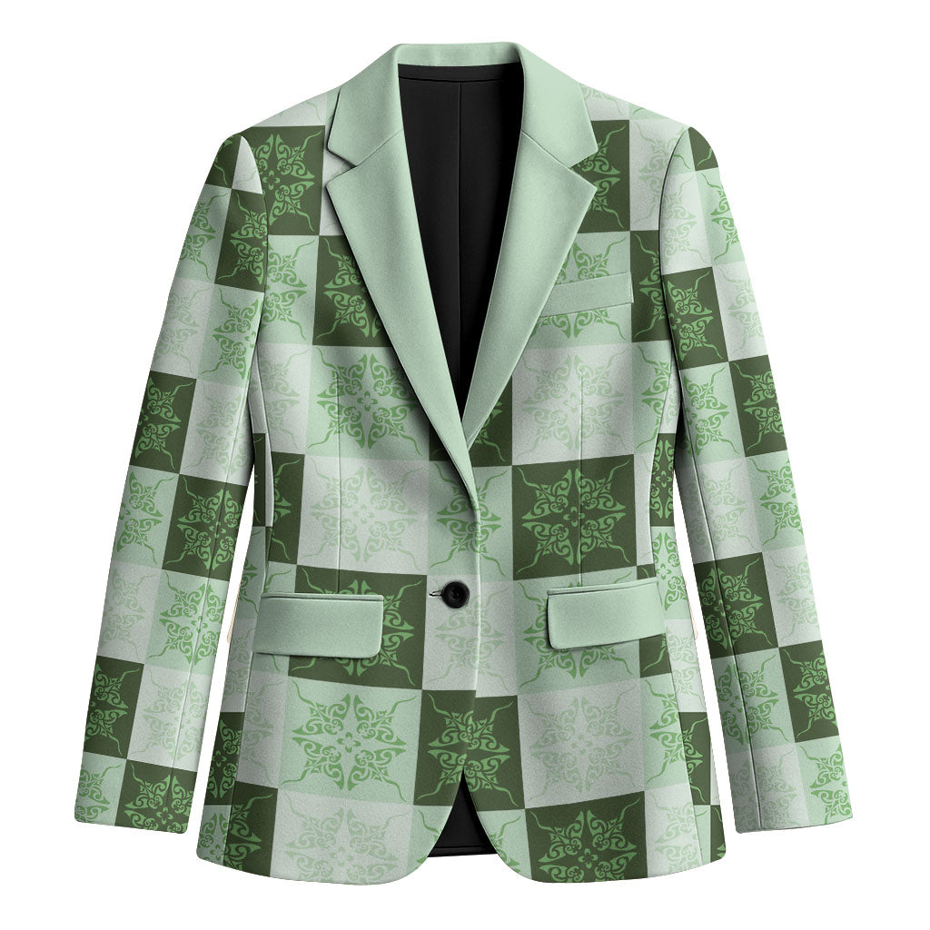 Sage Green Manta Ray Hawaiian Quilt Motif Blazer