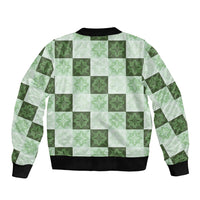 Sage Green Manta Ray Hawaiian Quilt Motif Bomber Jacket