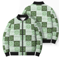 Sage Green Manta Ray Hawaiian Quilt Motif Bomber Puffer Jacket