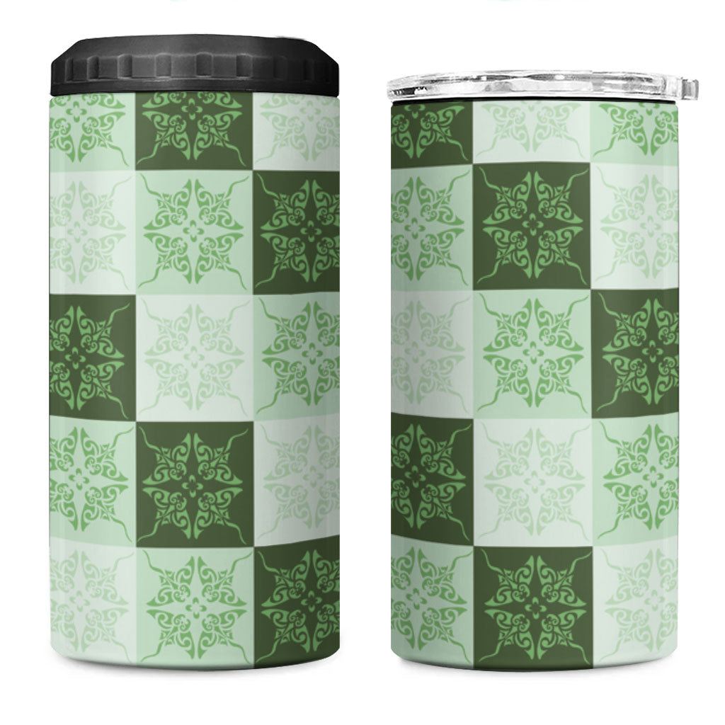 Sage Green Manta Ray Hawaiian Quilt Motif 4 in 1 Can Cooler Tumbler