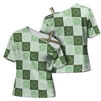 Sage Green Manta Ray Hawaiian Quilt Motif Cross Shoulder Shirt
