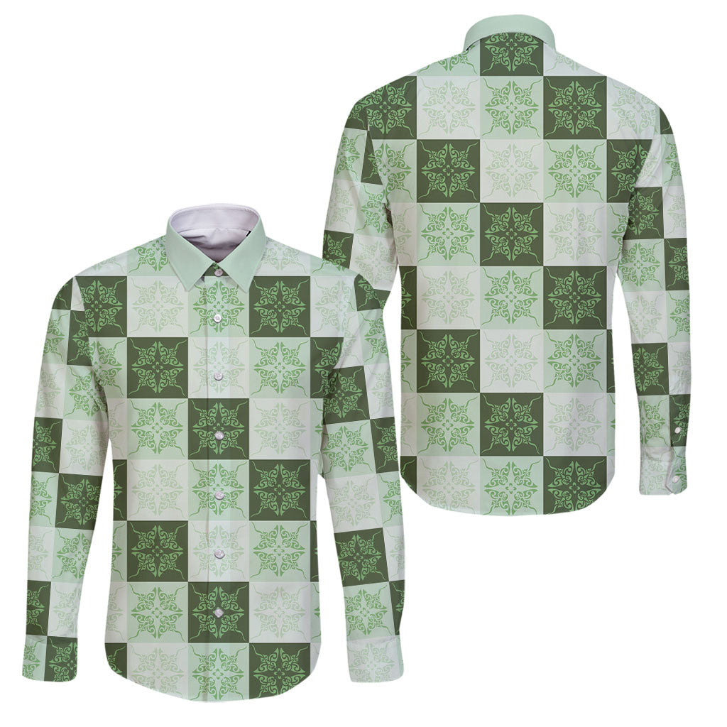 Sage Green Manta Ray Hawaiian Quilt Motif Family Matching Puletasi and Hawaiian Shirt