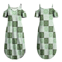 Sage Green Manta Ray Hawaiian Quilt Motif Family Matching Summer Maxi Dress and Hawaiian Shirt LT05 Mom's Dress Green - Polynesian Pride