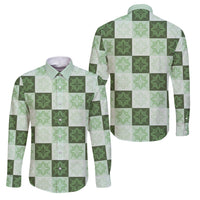 Sage Green Manta Ray Hawaiian Quilt Motif Family Matching Summer Maxi Dress and Hawaiian Shirt LT05 Dad's Shirt - Long Sleeve Green - Polynesian Pride