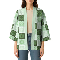 Sage Green Manta Ray Hawaiian Quilt Motif Kimono