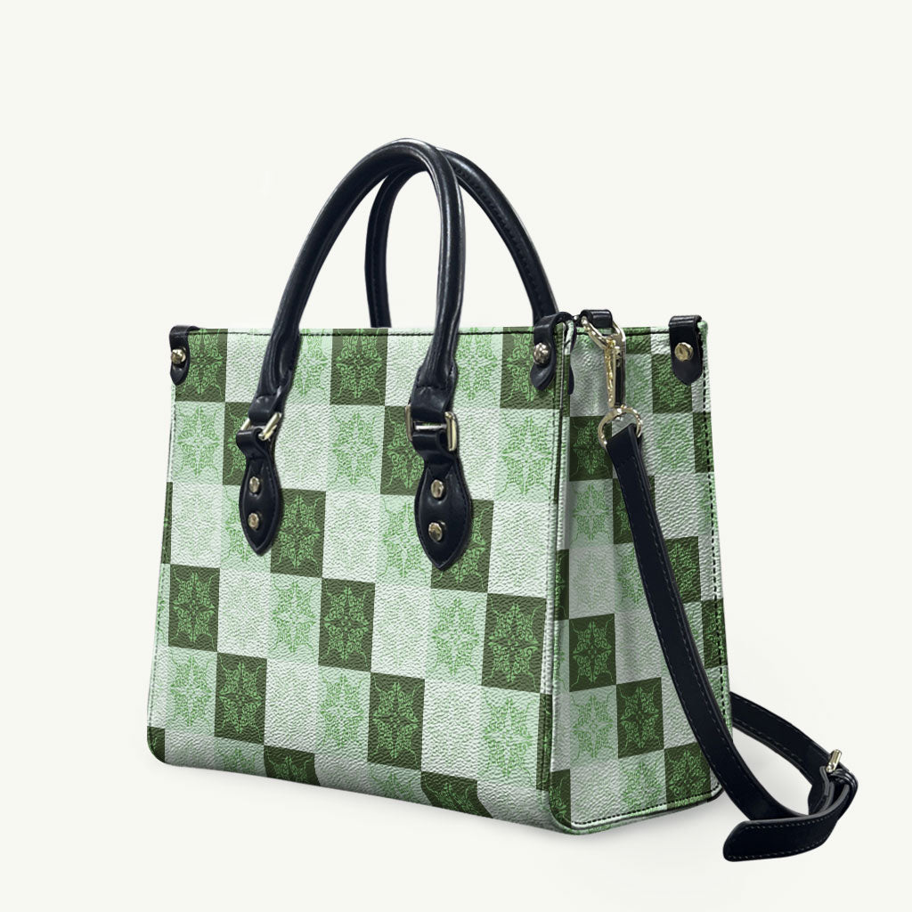 Sage Green Manta Ray Hawaiian Quilt Motif Leather Bag