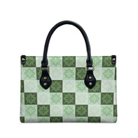 Sage Green Manta Ray Hawaiian Quilt Motif Leather Bag