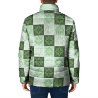 Sage Green Manta Ray Hawaiian Quilt Motif Padded Jacket