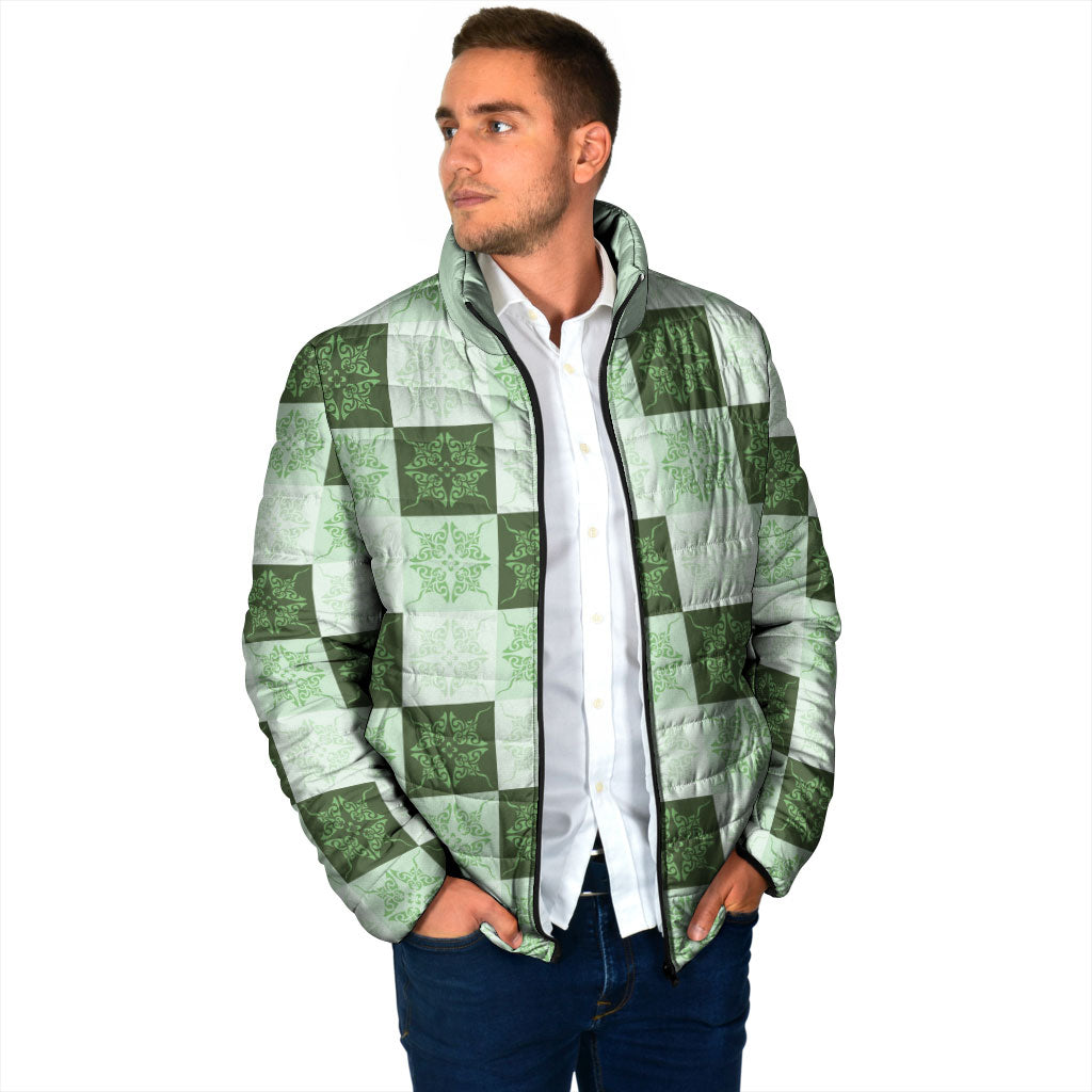Sage Green Manta Ray Hawaiian Quilt Motif Padded Jacket