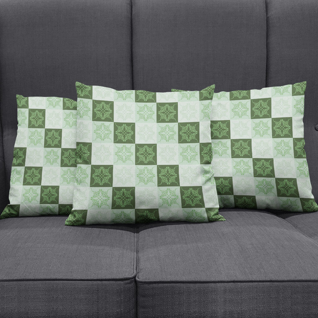 Sage Green Manta Ray Hawaiian Quilt Motif Pillow Cover