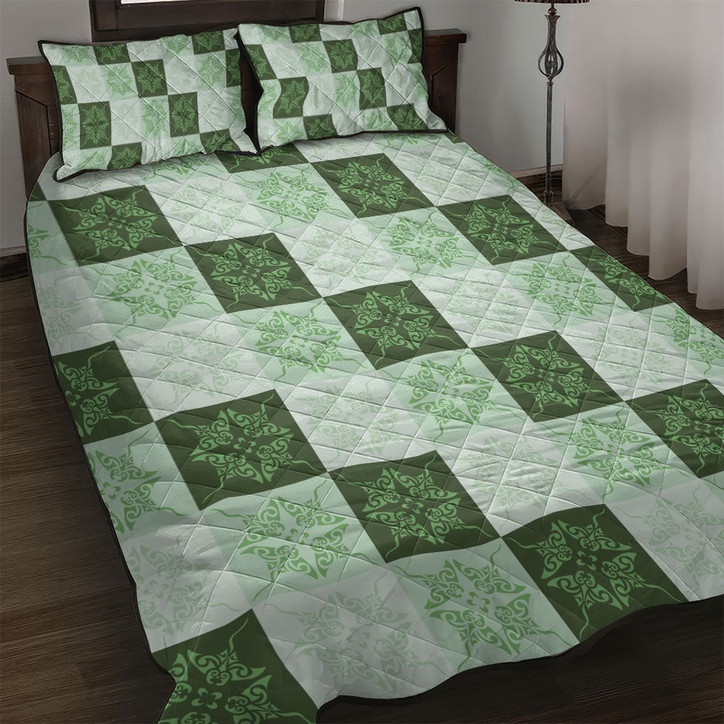 Sage Green Manta Ray Hawaiian Quilt Motif Quilt Bed Set LT05 Green - Polynesian Pride