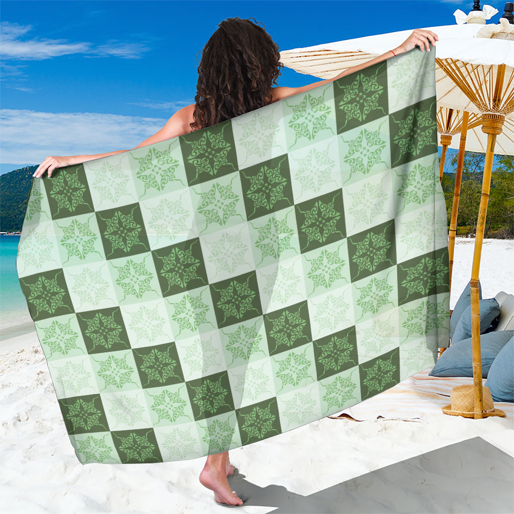 Sage Green Manta Ray Hawaiian Quilt Motif Sarong