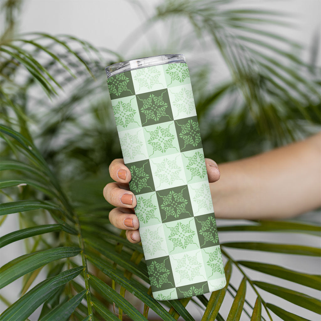 Sage Green Manta Ray Hawaiian Quilt Motif Skinny Tumbler