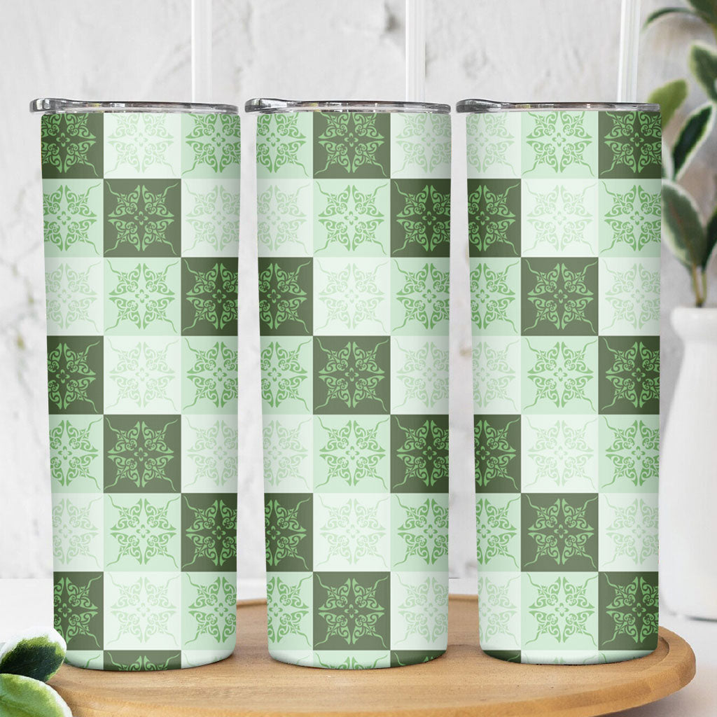 Sage Green Manta Ray Hawaiian Quilt Motif Skinny Tumbler