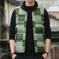 Sage Green Manta Ray Hawaiian Quilt Motif Sleeveless Puffer Jacket