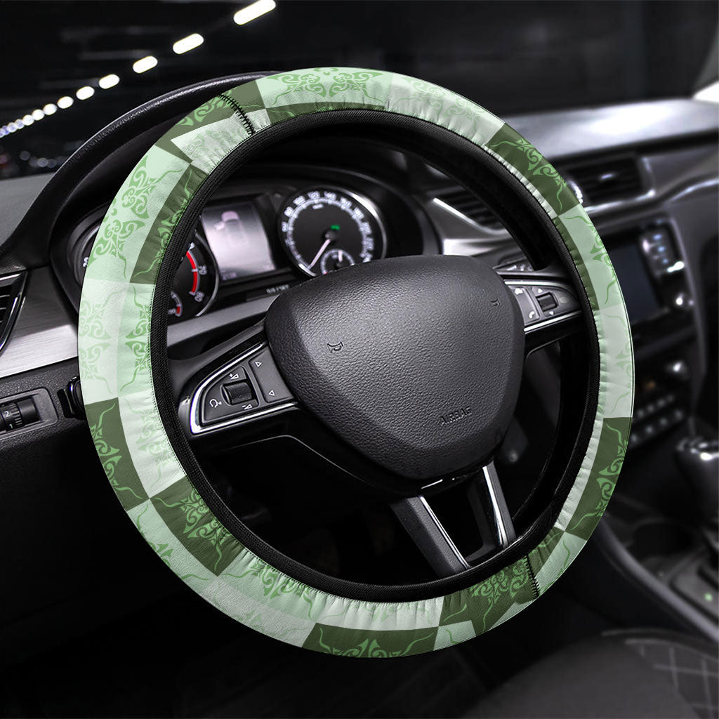 Sage Green Manta Ray Hawaiian Quilt Motif Steering Wheel Cover