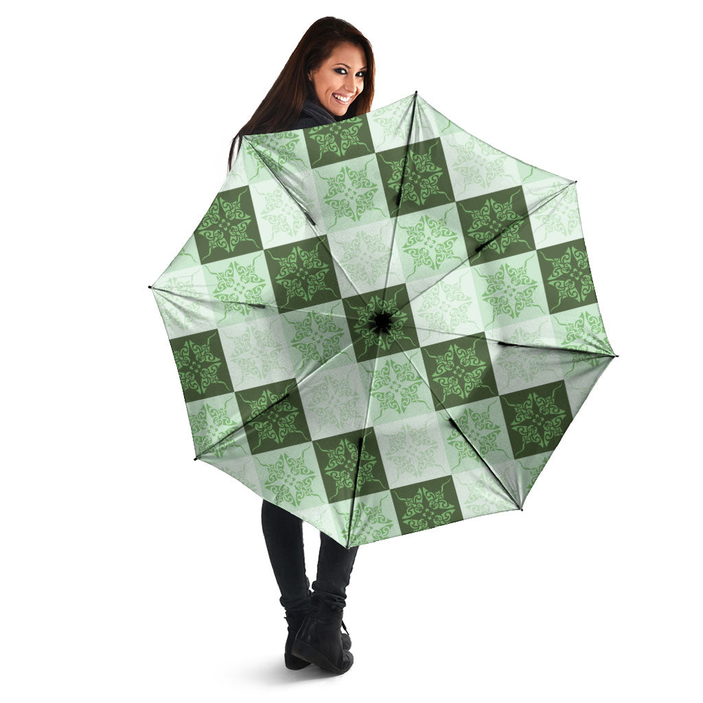Sage Green Manta Ray Hawaiian Quilt Motif Umbrella