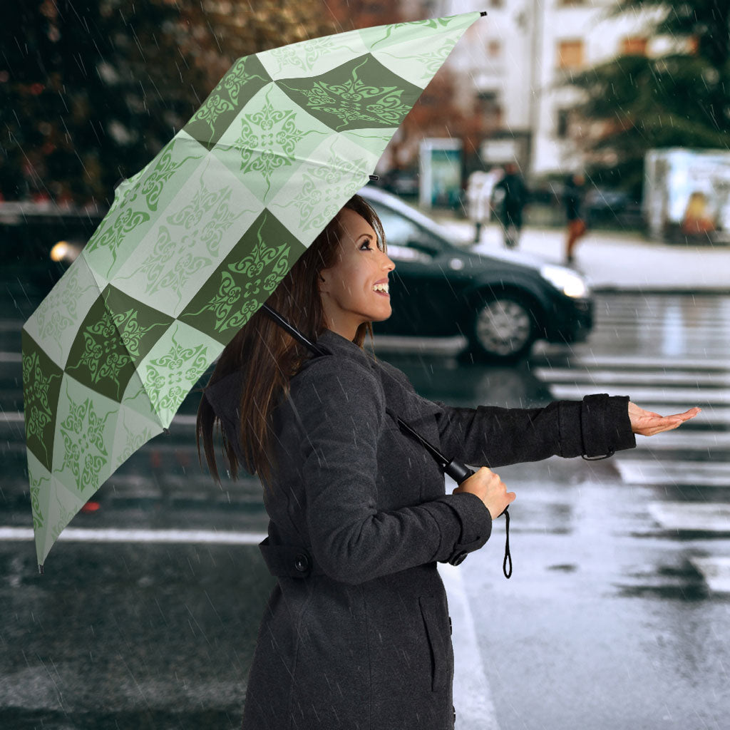 Sage Green Manta Ray Hawaiian Quilt Motif Umbrella