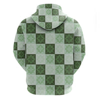 Sage Green Manta Ray Hawaiian Quilt Motif Zip Hoodie