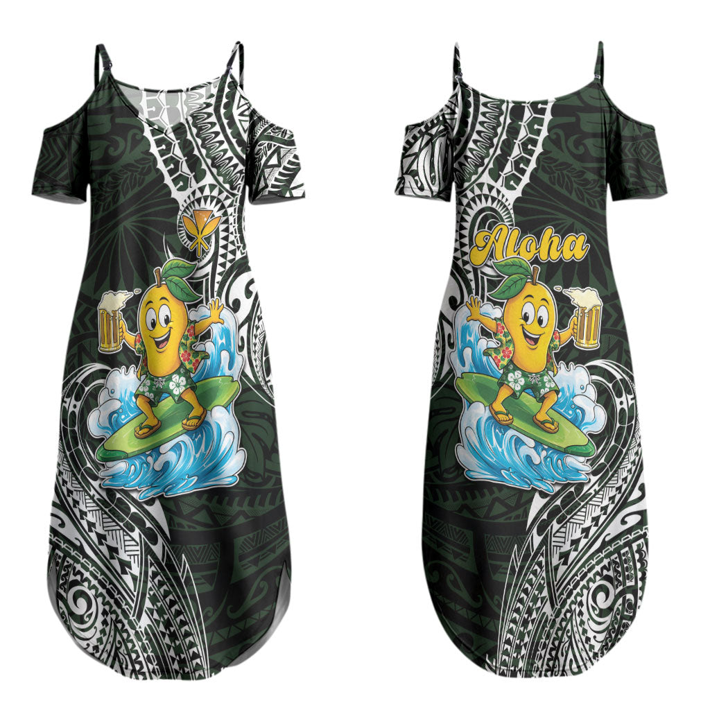 Aloha Hawaii Mango Surfing Couples Matching Summer Maxi Dress and Hawaiian Shirt Polynesian Style