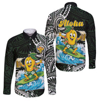 Aloha Hawaii Mango Surfing Family Matching Long Sleeve Bodycon Dress and Hawaiian Shirt Polynesian Style
