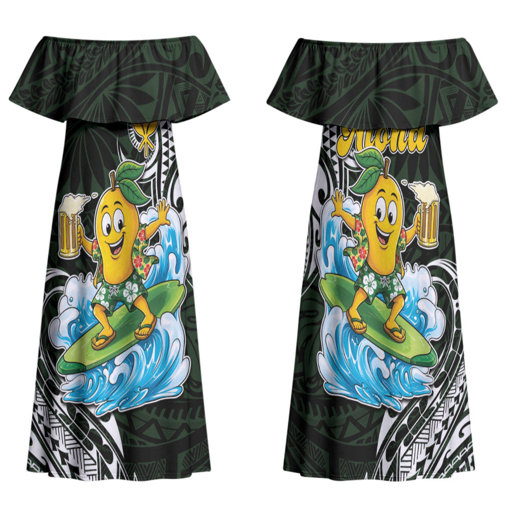Aloha Hawaii Mango Surfing Family Matching Off Shoulder Maxi Dress and Hawaiian Shirt Polynesian Style