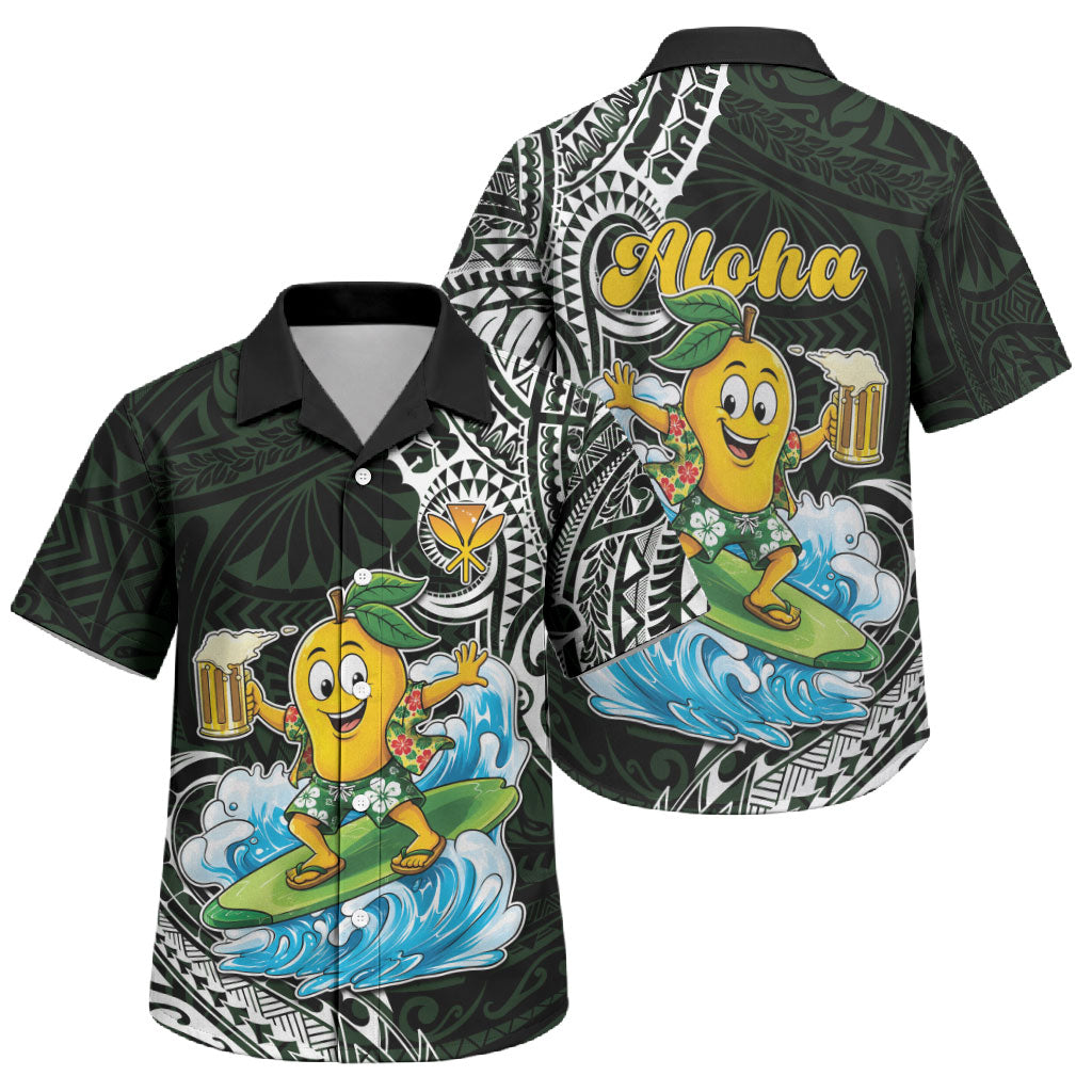 Aloha Hawaii Mango Surfing Family Matching Short Sleeve Bodycon Dress and Hawaiian Shirt Polynesian Style