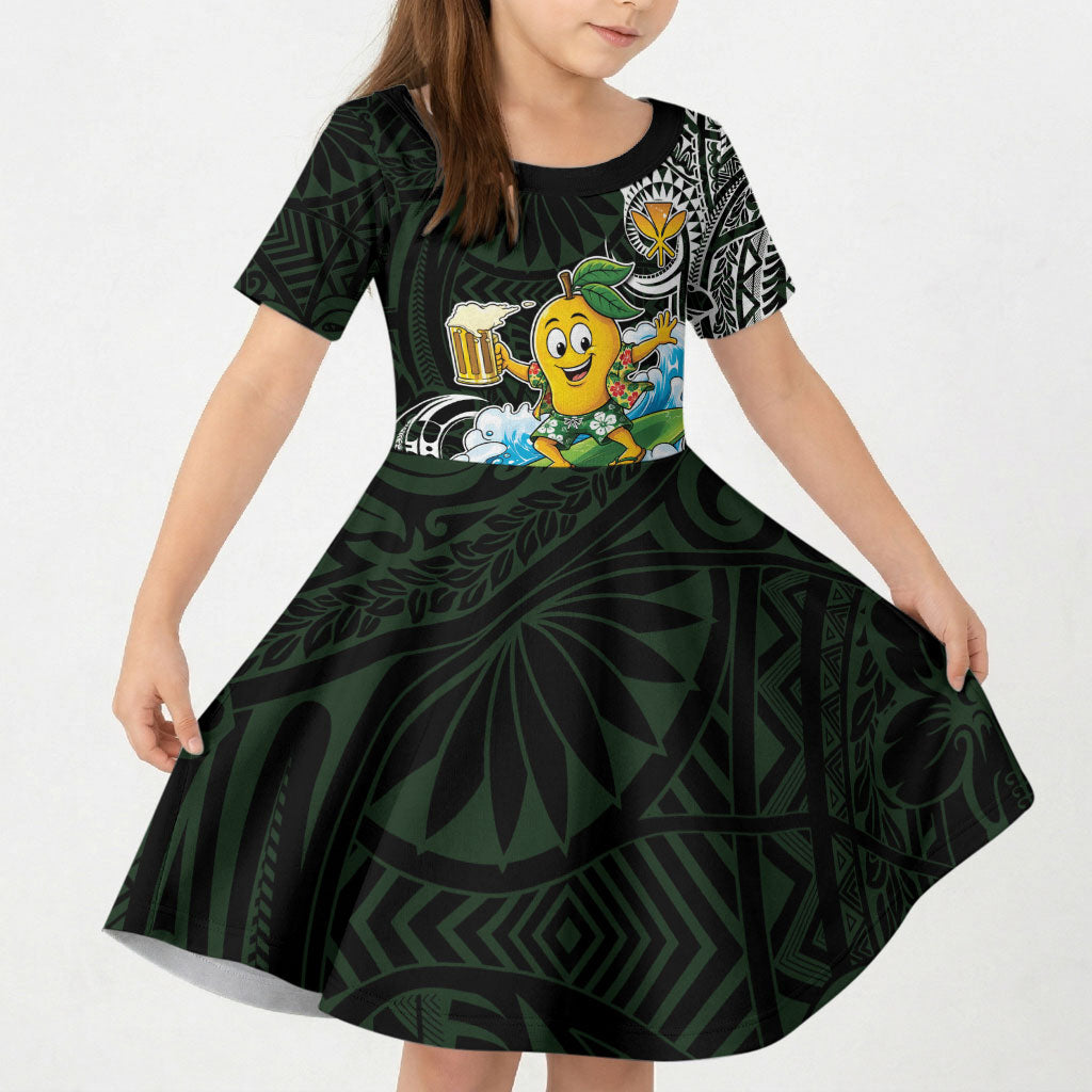 Aloha Hawaii Mango Surfing Kid Short Sleeve Dress Polynesian Style