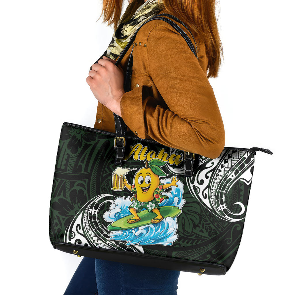 Aloha Hawaii Mango Surfing Leather Tote Bag Polynesian Style