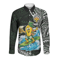 Aloha Hawaii Mango Surfing Long Sleeve Button Shirt Polynesian Style