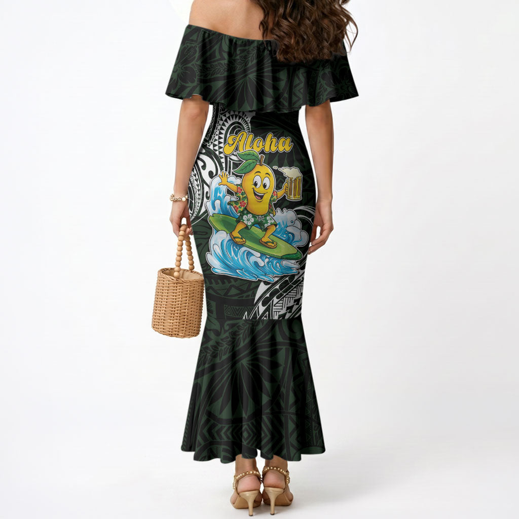 Aloha Hawaii Mango Surfing Mermaid Dress Polynesian Style
