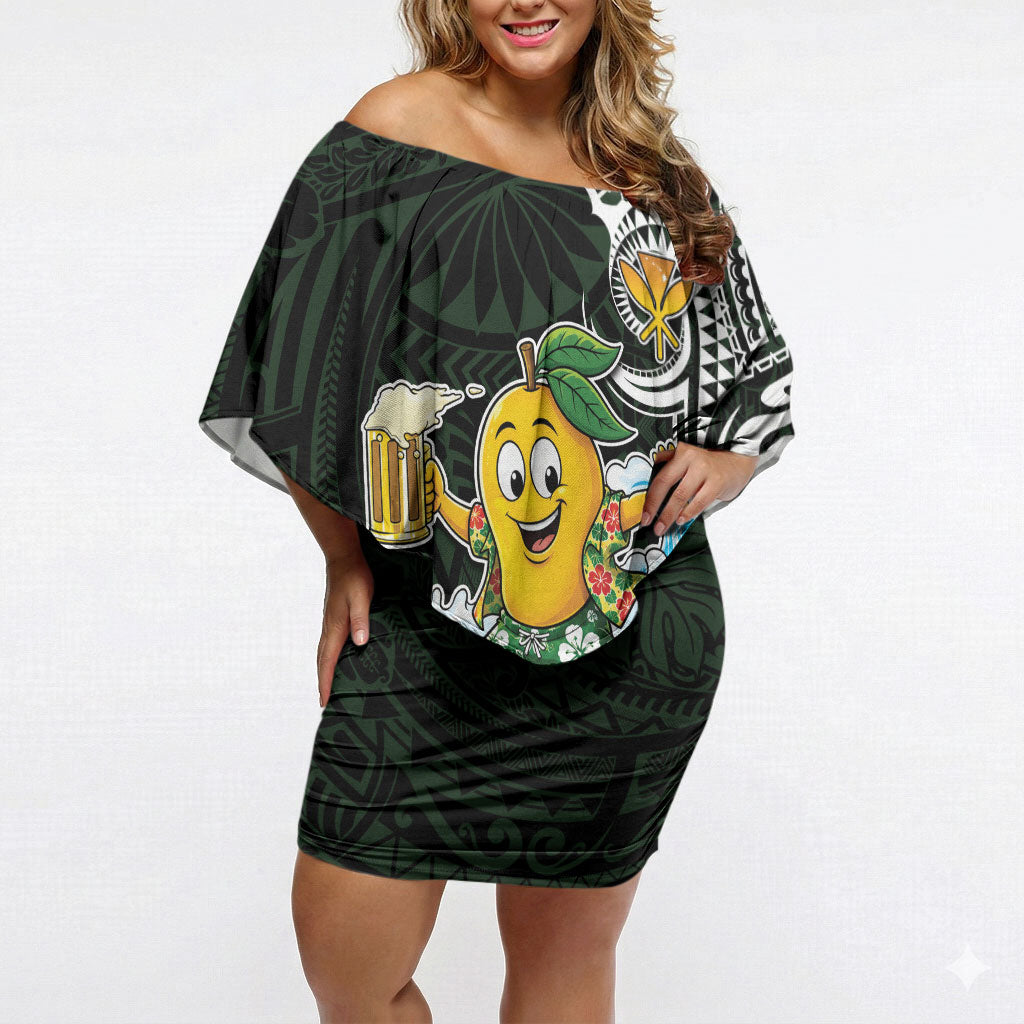 Aloha Hawaii Mango Surfing Off Shoulder Short Dress Polynesian Style