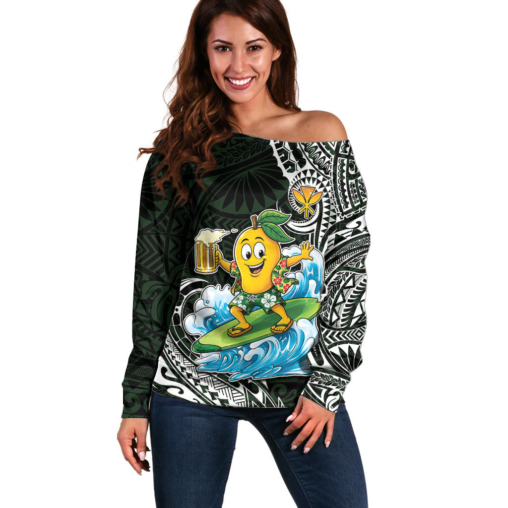 Aloha Hawaii Mango Surfing Off Shoulder Sweater Polynesian Style