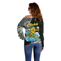 Aloha Hawaii Mango Surfing Off Shoulder Sweater Polynesian Style