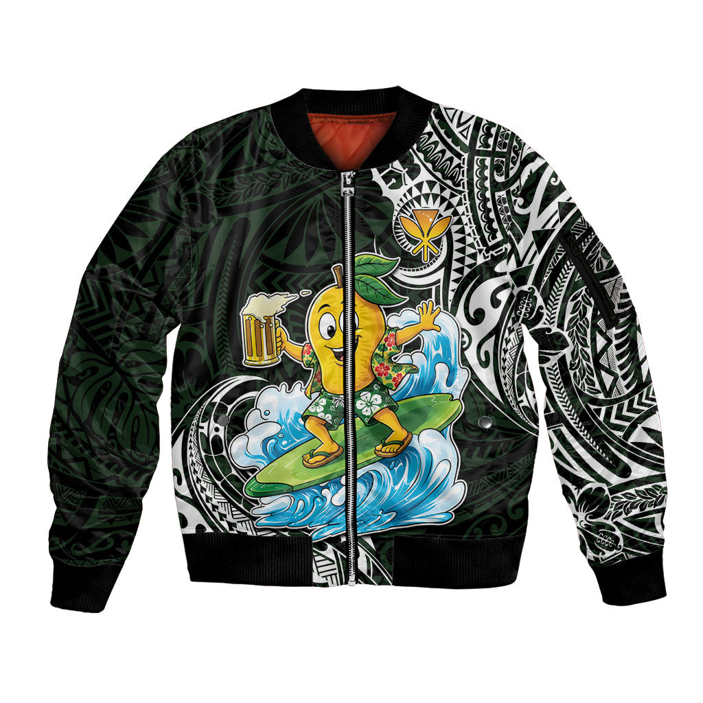 Aloha Hawaii Mango Surfing Sleeve Zip Bomber Jacket Polynesian Style