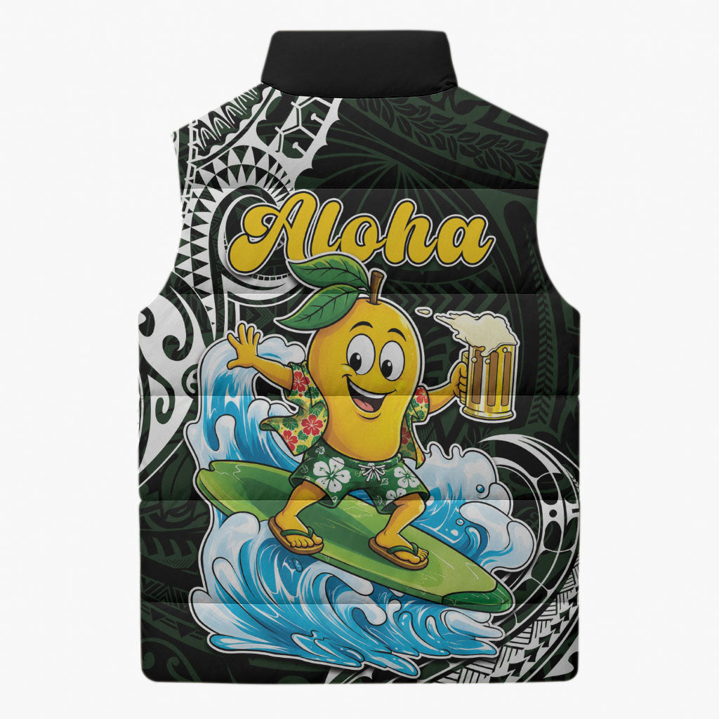 Aloha Hawaii Mango Surfing Sleeveless Puffer Jacket Polynesian Style