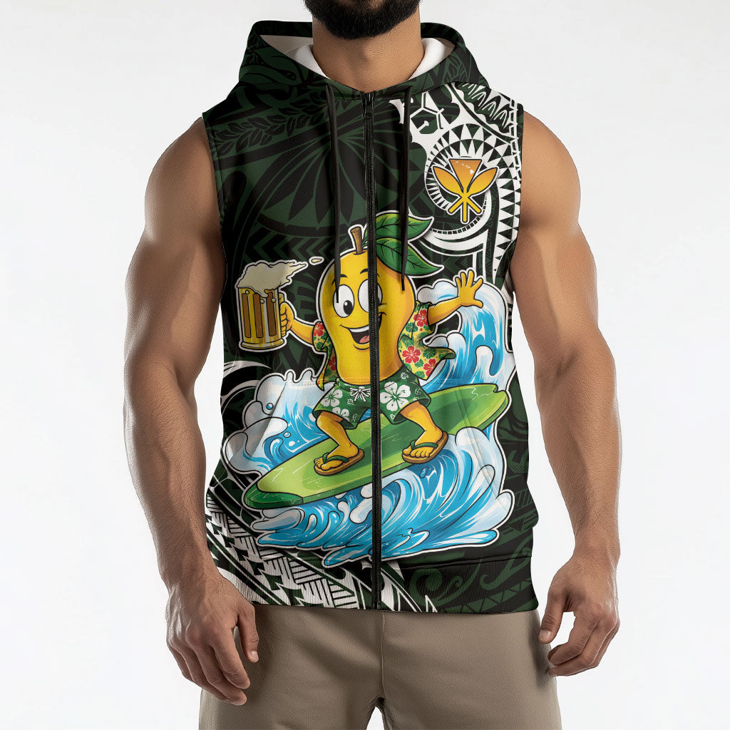 Aloha Hawaii Mango Surfing Sleeveless Zip Hoodie Polynesian Style