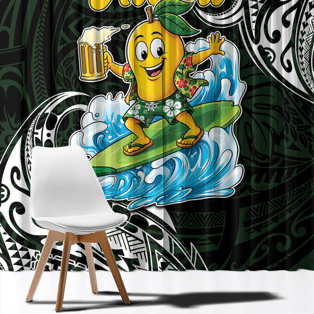 Aloha Hawaii Mango Surfing Window Curtain Polynesian Style