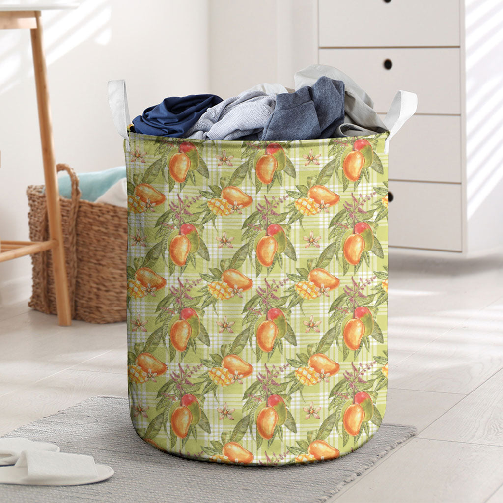 Vintage Hawaii Mango Laundry Basket Yellow Green Hawaiian Palaka