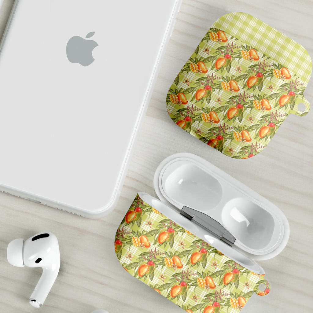 Vintage Hawaii Mango AirPods Case Yellow Green Hawaiian Palaka