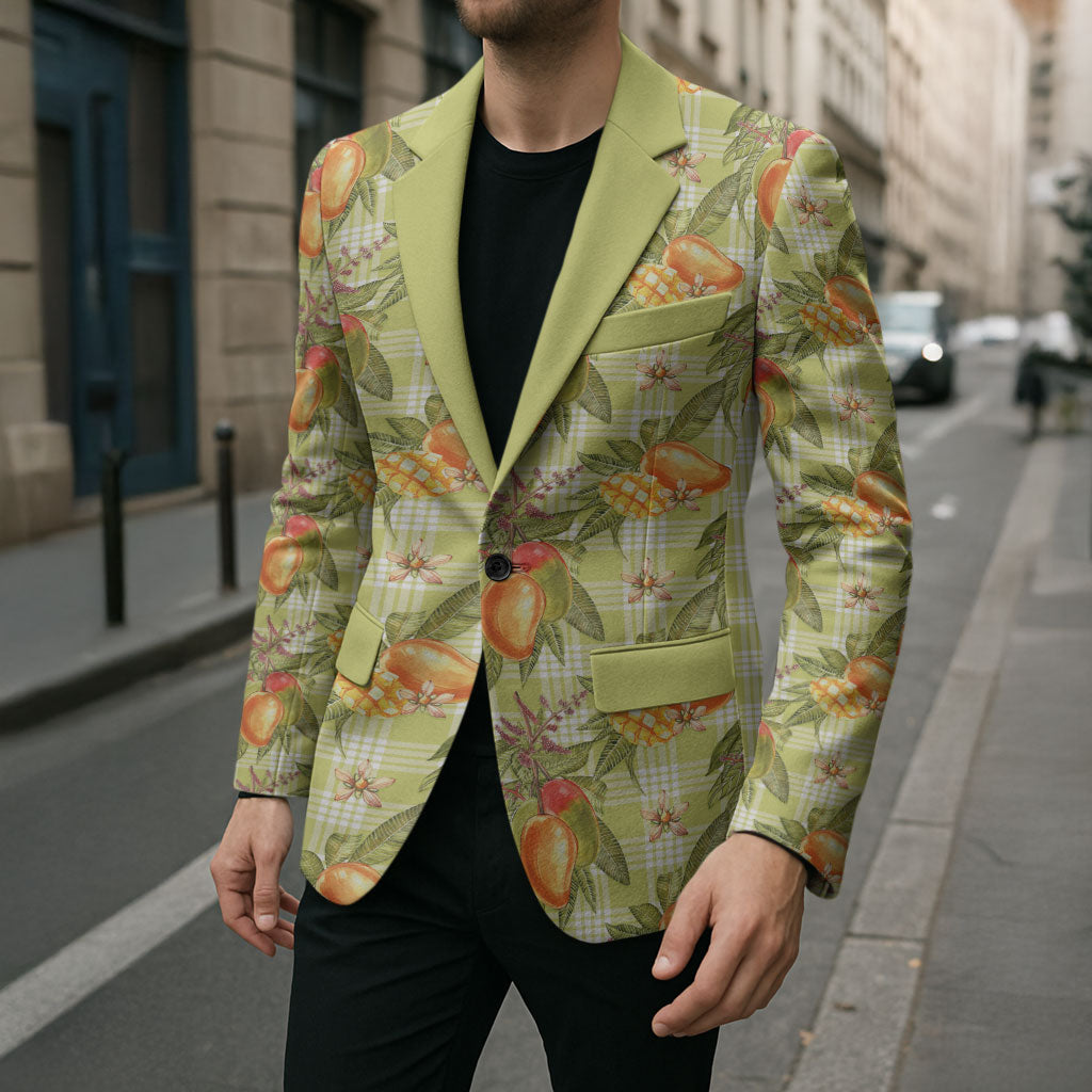 Vintage Hawaii Mango Blazer Yellow Green Hawaiian Palaka