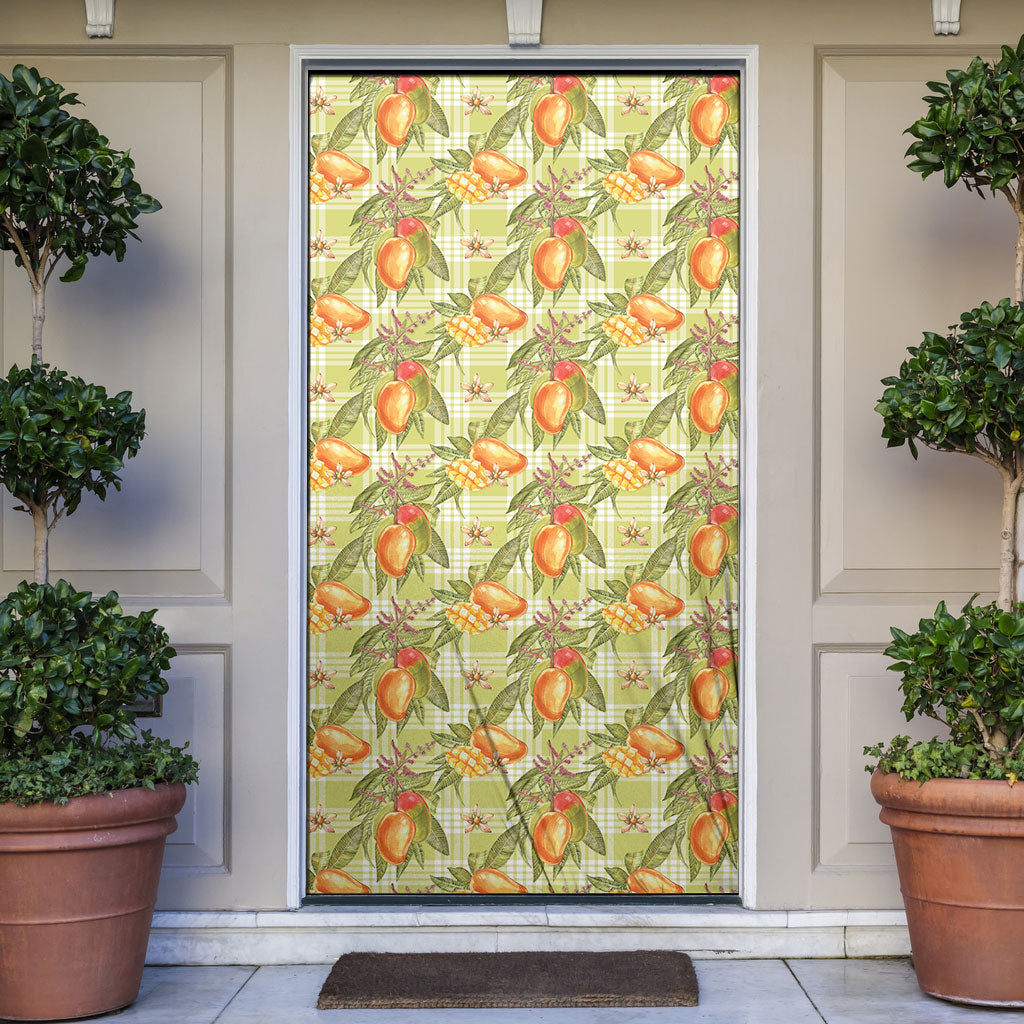 Vintage Hawaii Mango Door Cover Yellow Green Hawaiian Palaka